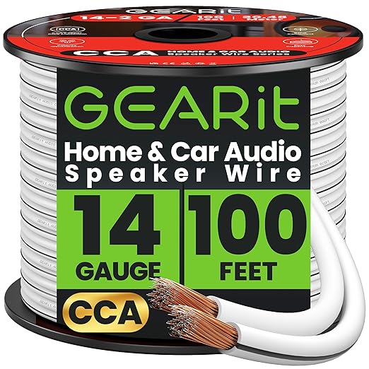 14AWG Speaker Wire, GearIT Pro Series 14 AWG Gauge Speaker Wire Cable (100 Feet / 30.48 Meters) Great Use for Home Theater Speakers and Car Speakers White