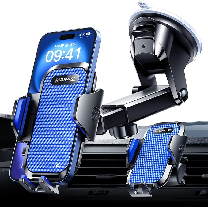 VANMASS Universal Car Phone Holder 2025【Strongest Suction & Military-Grade】Phone Holders for Your Car Windshield Dashboard Vent with【Patent & Safety Certs】Cell Phone Mount for iPhone Samsung Android