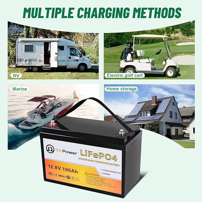 12V Lithium Battery-100Ah Lithium Phosphate Iron LiFePO4 Deep Cycle Battery,100A BMS,4000+ Cycles,Perfect for RV,Trolling Motor,Home Storage,Solar Power System and Outdoor Camping