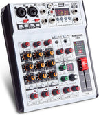 6 Channel Audio Mixer Professional Sound Board Console w/99 DSP Effects 48V Phantom Power Bluetooth USB Interface Stereo DJ Mixer Board for Karaoke Live Performance DJ Stage