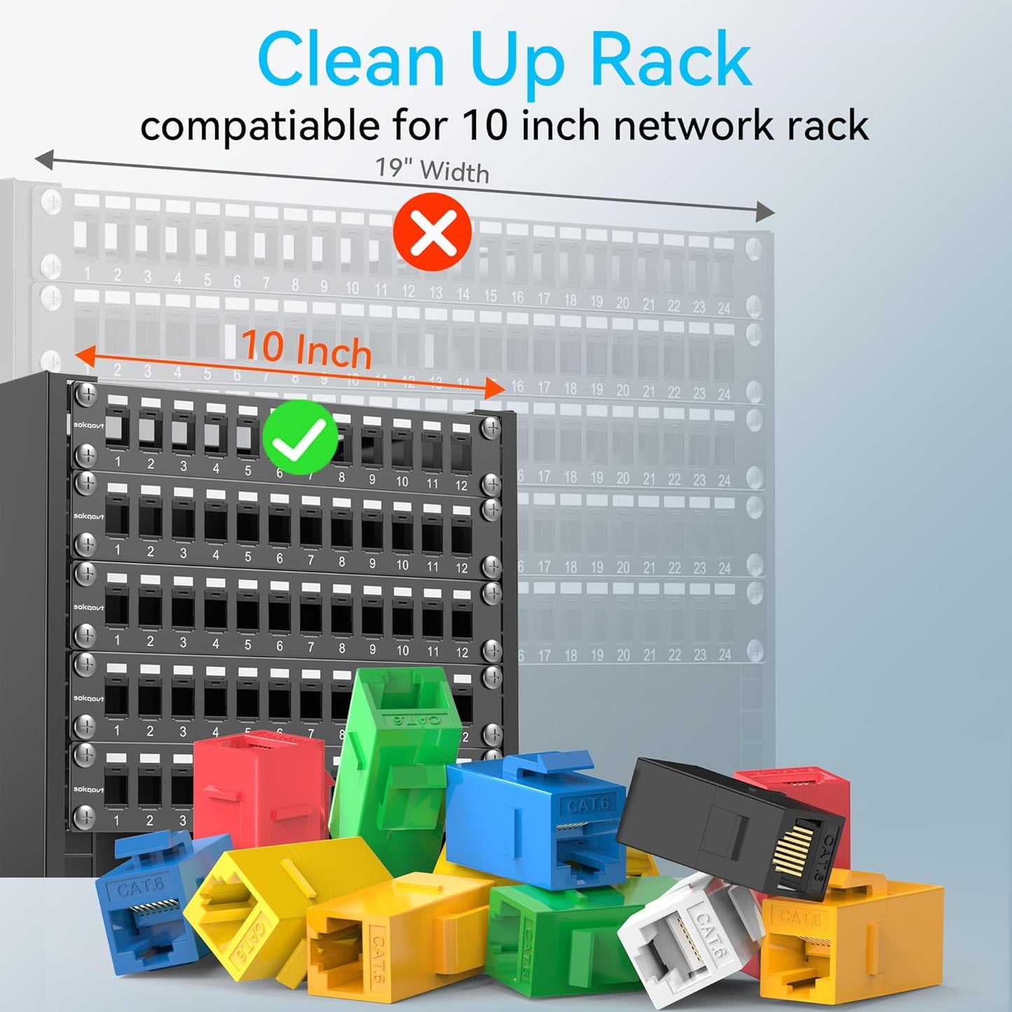 12 Port Mini Blank Keystone Patch Panel with Snap-in Design (2 Pack), Cat6 Network Patch Panel 1U 10 inch, Rack Mount Ethernet Patch Panel (for Slim Keystone Only)