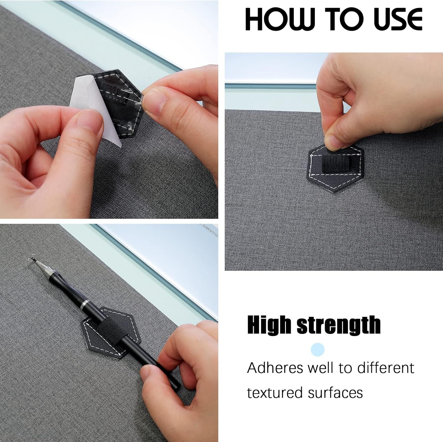 Pajean 10 Pieces Notebook Pen Loop Holder Self Adhesive Leather Pen Holder for Notebook, Hexagon Elastic Loop Designed for Notebooks,journals,calendars,planners,tablet Case Office