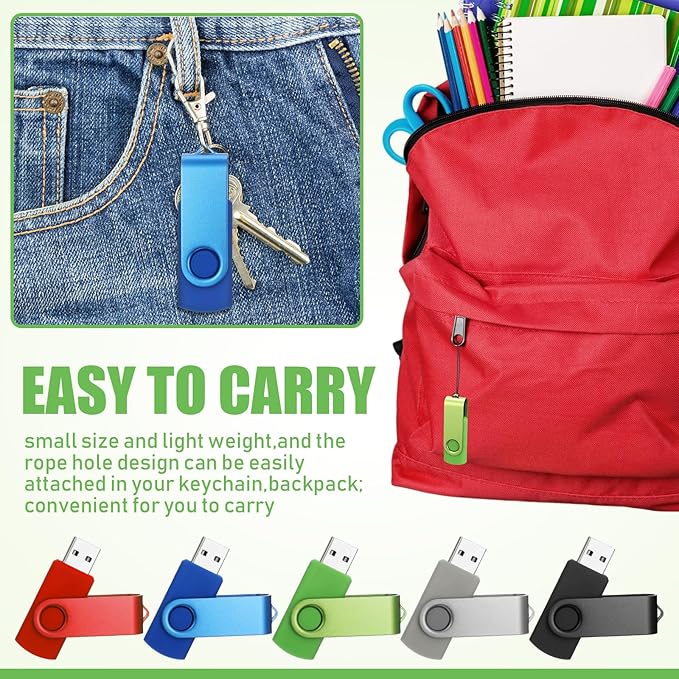 50 Pack 32GB USB 2.0 Flash Drives Bulk Portable USB Thumb Drives Swivel with LED Light Swivel Flash Memory Pen Jump Stick for Data Storage Back to School Office Employee Appreciation Gift