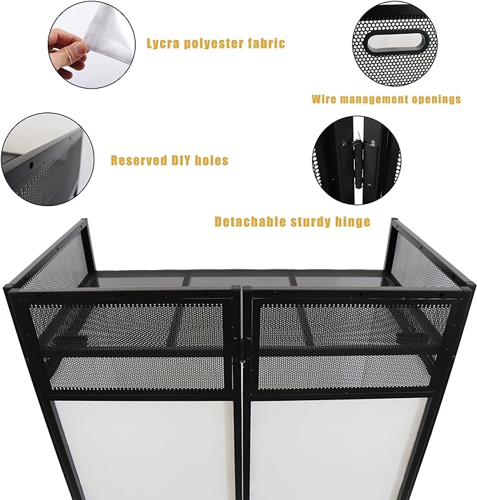 Portable DJ Booth DJ Facade DJ Table Station Two-position Height Adjustable Tabletop DJ Table Stand DJ Event Booth w/Travel Bag Black&White Scrims For Gig, Party, Show