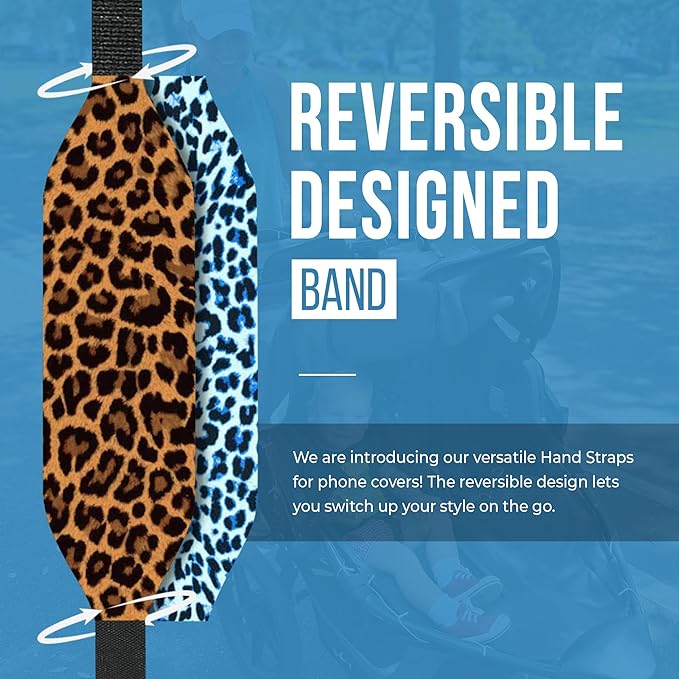 Phone Grip Strap - Pack of 2 Reversible Finger Holder for Phone Back, Customizable Anti-Slip Design, Wireless Charging Compatible Detachable Holder for iPhone - Blue & Gold Cheetah