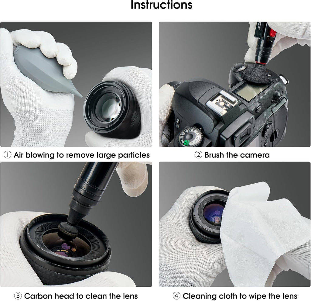 VSGO 4-in-1 Camera Cleaning Kit for Canon, Nikon, Sony DSLR Cameras, Air Blower, Lens Brush Pen, Microfiber Cloths (VS-A13E)