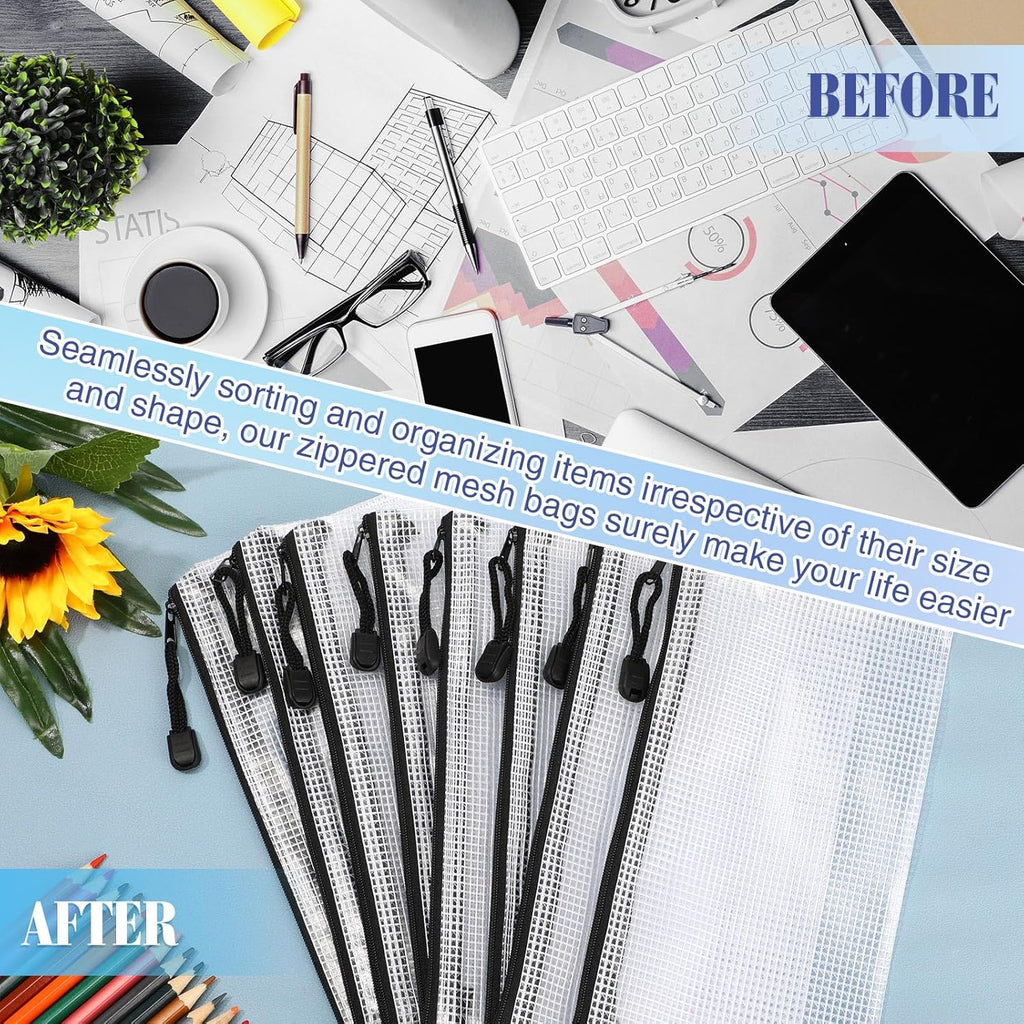 Jetec 32 Pcs Mesh Zipper Bags Toy Storage Bikini Organizer Bag Bolsas Para Guardar Trajes De Baño Waterproof Zipper Reusable Pouch Puzzle Multipurpose for Storage Office(Black,9.5 x 4.5 Inch)