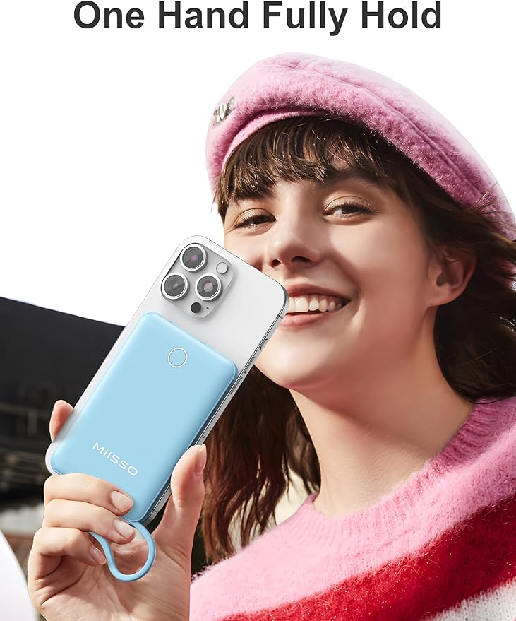 10000mAh Slim Portable Charger with Built in Cable, Power Bank Travel Charger External Battery Pack for Phone, 3 Output USB Type C Cord Clutch Charger Compatible with iPhone, Blue