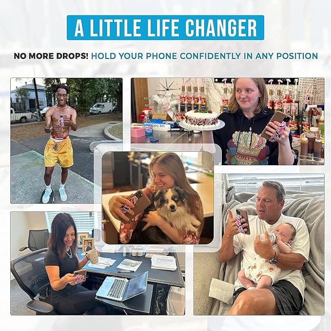 Phone Grip Strap - Reversible Finger Holder for Phone Back, Customizable Anti-Slip Design, Wireless Charging Compatible Detachable Holder for iPhone - Knurled Black