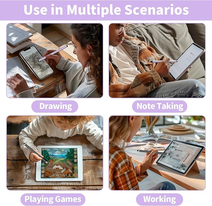 10 PCS Stylus,Stylus Pen for Touchscreen,Stylus 2-in-1 High Sensitivity & Precision Suitable for All Touch Screens of iPhone/ipad/Android Tablets(10 Stylus Pen Purple/Black + 20 Tips)