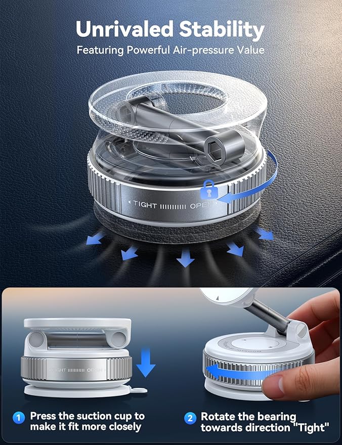 JOYROOM Vacuum Magnetic Car Phone Holder, Strongest Suction Cup 360° Adjustable Magsafe Car Phone Mount, Foldable Cell Phone Holders for Your Car for iPhone 16 Pro Max 15 14 13 12 Plus/Android