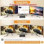 KVM Switch 3 Monitors 2 Computers 8K@60Hz/4K@144Hz, HDMI Displayport KVM Switches for 2 PC Sharing Triple Monitor and Keyboard Mouse with Power Adapter, Wired Extend Controller and USB3.0 Cables
