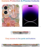 Jusy Case for iPhone 12, Colorful Retro Oil Painting Printed Flower Laser Blue Glossy Pattern Cute Curly Wave Phone Case Soft TPU Cover for Girly Women -Green