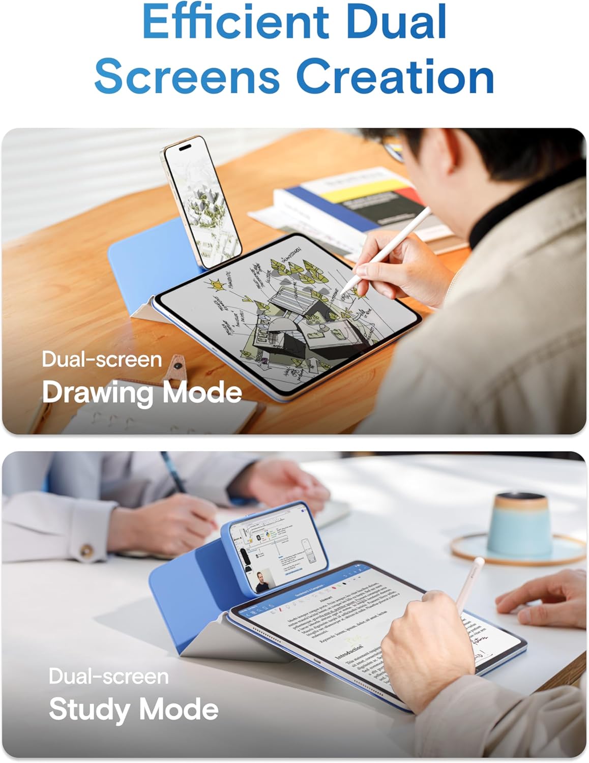 MOFT Dynamic Folio Case for iPad mini 7 A17 Pro (2024), iPad mini 6 (2021), Silm Magnetic Stand Case with 20+ Viewing Angles, Auto Wake/Sleep, Ultra Thin, Panna Cotta x Faded Jeans