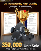 YRU Car Phone Holder [2025 Upgraded Metal Hook Clip], Phone Holders for Your Car [No Fear of Bumps] Air Vent Cellphone Mount Widely Compatible with iPhone16 15 14 13 12 Samsung Android, Black