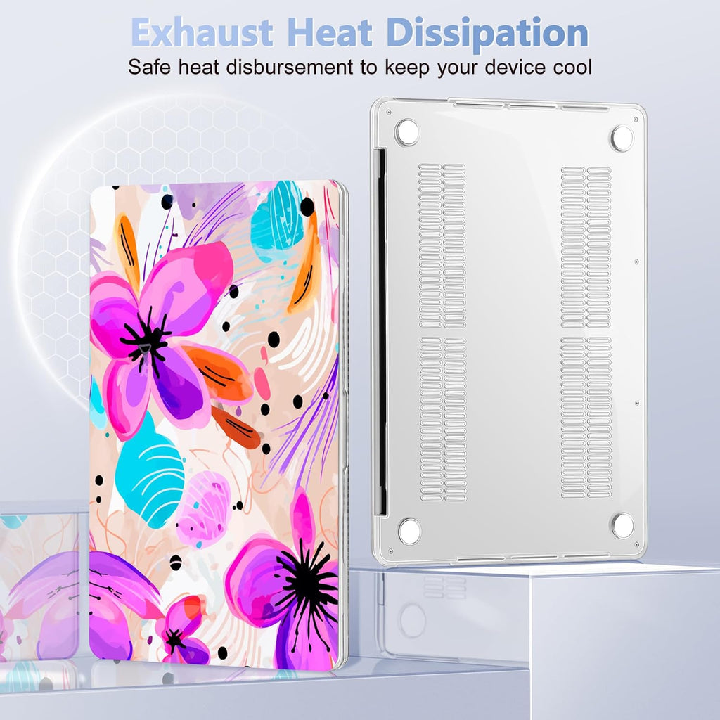 Case for MacBook Pro 13 inch with/Without Touch Bar (2016-2022, M2 A2338 M1 A2289 A2251 A2159 A1989 A1706 A1708), Hard Shell + Keyboard Cover + Dust Plug, Trendy Floral