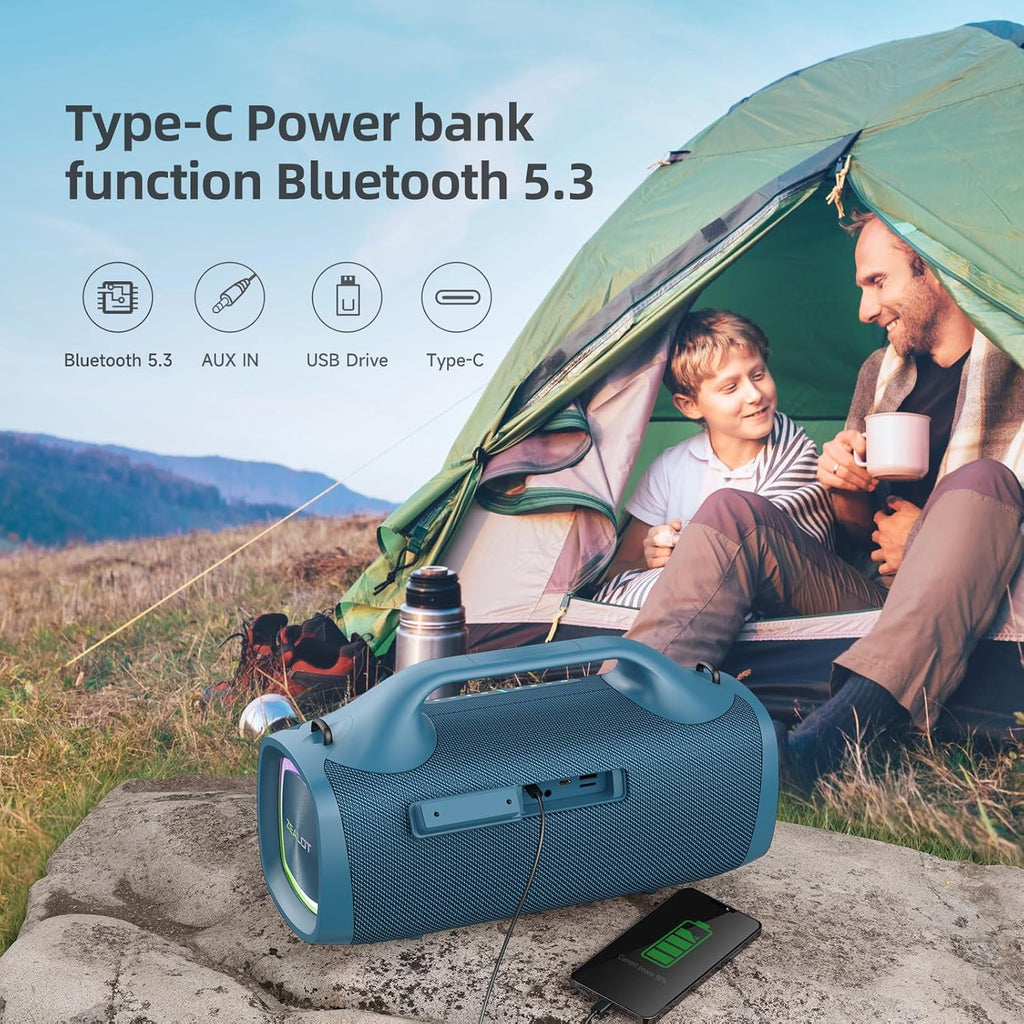 ZEALOT Bluetooth Speaker, 110W Peak(100W) Booming Sound Speakers Wireless, Dual Pairing, XBass, BT 5.3, 24000mAh Power Bank, Portable Outdoor Waterproof Speaker for Camping, Beach Party（Dark Blue
