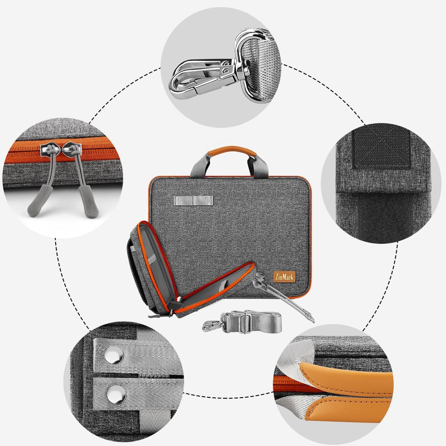 Laptop Case 15.6 Inch Briefcase Military-Grade Protection with Detachable Belt Bag, Compatible All Model of 15-16 Inch MacBook Pro and Most Popular 15.6 Inch Notebooks Chromebooks (Gray Orange)