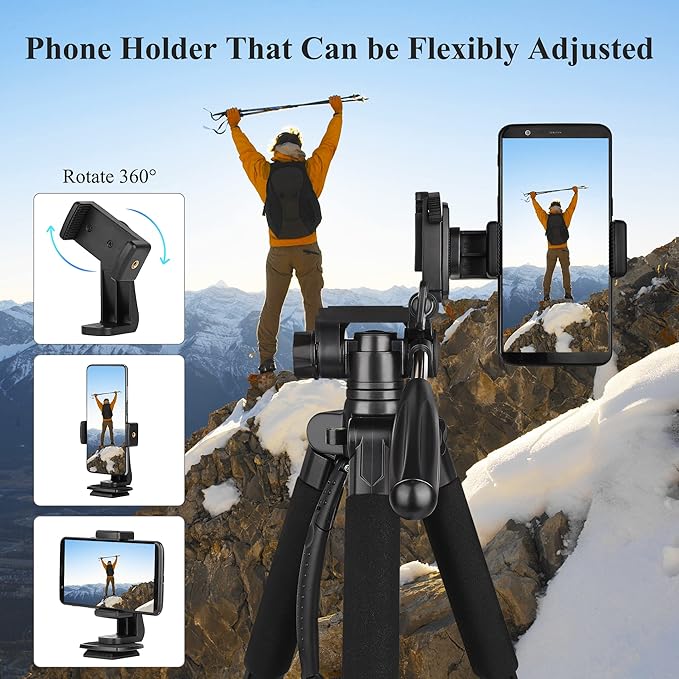 VICTIV 74” Camera Tripod, Tripod for Camera and Phone, Aluminum Professional Tripod Stand for Canon Nikon with Carry Bag and Phone Holder, Compatible with DSLR, iPhone, Spotting Scopes, Max Load 9.5Lb