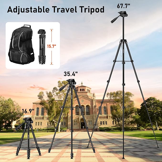 JOILCAN Camera Tripod, 68" Tablet Tripod Stand for Phone Cameras, Travel Tripods Compatible with iPad iPhone DSLR SLR Projector, Cell Phone Tripods Stand with Remote/Travel Bag / 2 in 1 Mount
