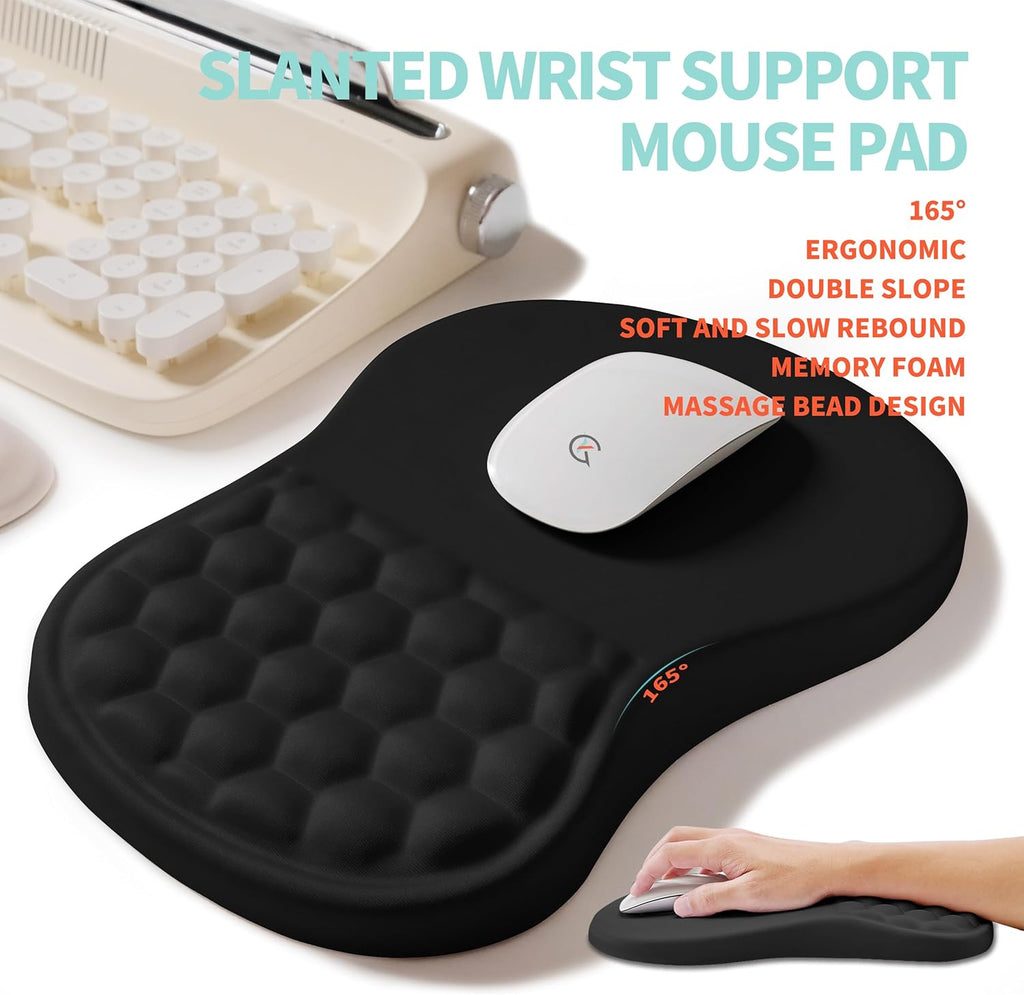 2-in-1 Ergonomic Set, Wave Rise Keyboard Wrist Rest and Massage Bulge Slope Mouse Pad Wrist Support, Cushion Memory Foam Integrated to Relieve Wrist Pain, Black
