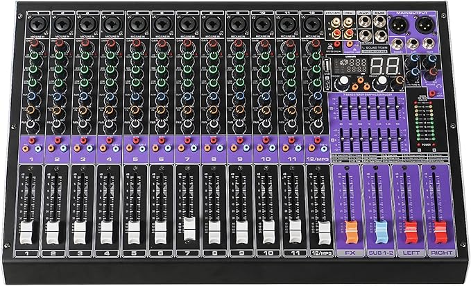 Sound Town 12-Channel Professional Audio Mixer with 99 DSP, USB MP3 Bluetooth, Dual 7-band EQ, 48V Phantom Power & Mute, Recording (TRITON-TX1202)