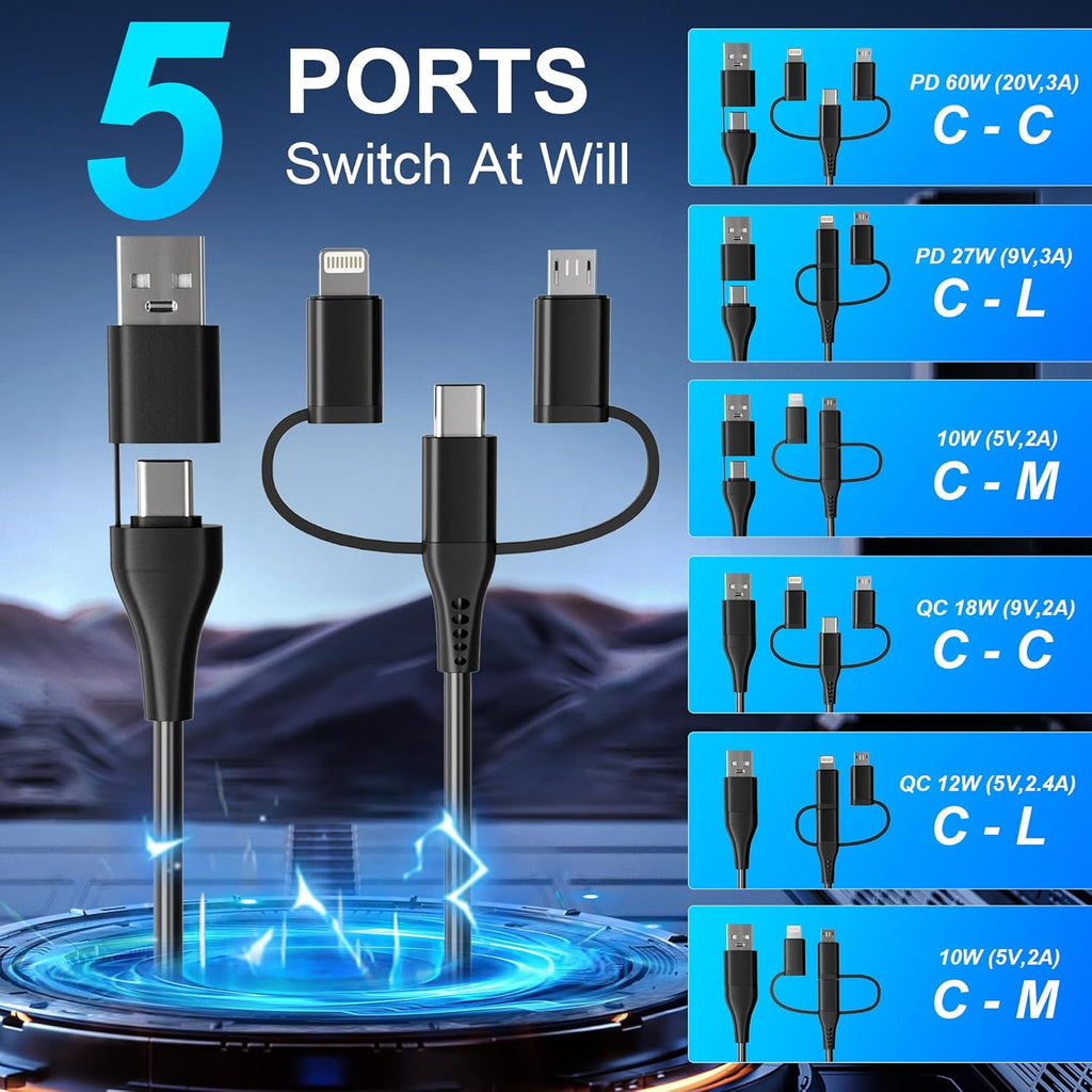 Coiled Multi Charging Cable - USB C Lightning Micro USB Cable 5 in 1 for Apple Carplay & Android Auto [MFi & PD60W & Data Sync] Coiled USB C Cable for iPhone 17 16 15 14 13 12 X Android Samsung Laptop