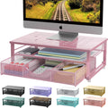 gianotter Computer Monitor Stand Riser, office organizer with Drawer, Office Organizers Storage for Classroom Office Supplies (Pink)