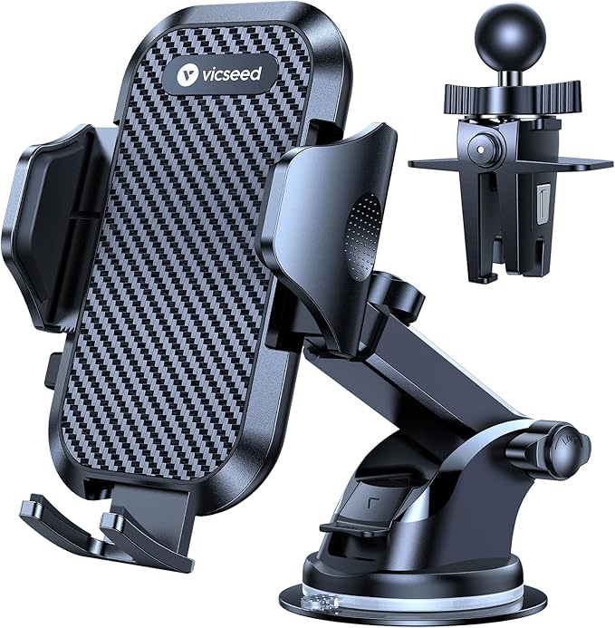 VICSEED Strong Suction Car Phone Holder [Ultra-Stable for Heavy Phones & Thick Cases] 3-in-1 Dashboard Windshield Vent Cellphone Mount, Military-Grade Truck Boat Cradle Universal for iPhone & Android