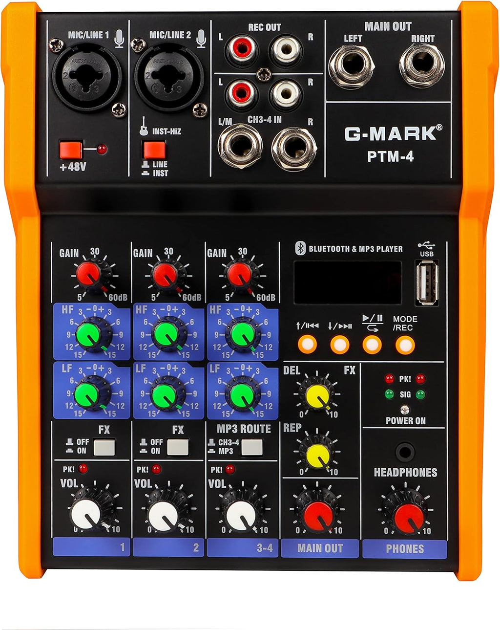 G-MARK Analog Mixer Audio 4 Channel DJ Audio Mixer Bluetooth Studio Karaoke For PC Live Performance KTV Home Stage Music Effects Sound Card Protable Mixing Console