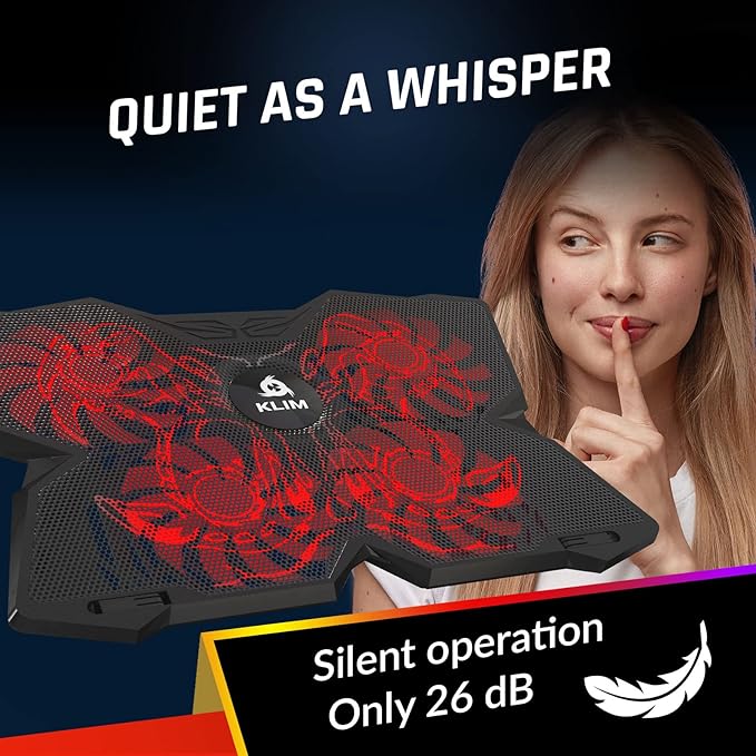 KLIM Wind Laptop Cooling Pad - More Than 500,000 Units Sold - New - Powerful Rapid Action Laptop Cooler - Laptop Stand with 4 Cooling Fans - 2 USB Ports - PC Mac PS5 PS4 Xbox One - Cobra Red