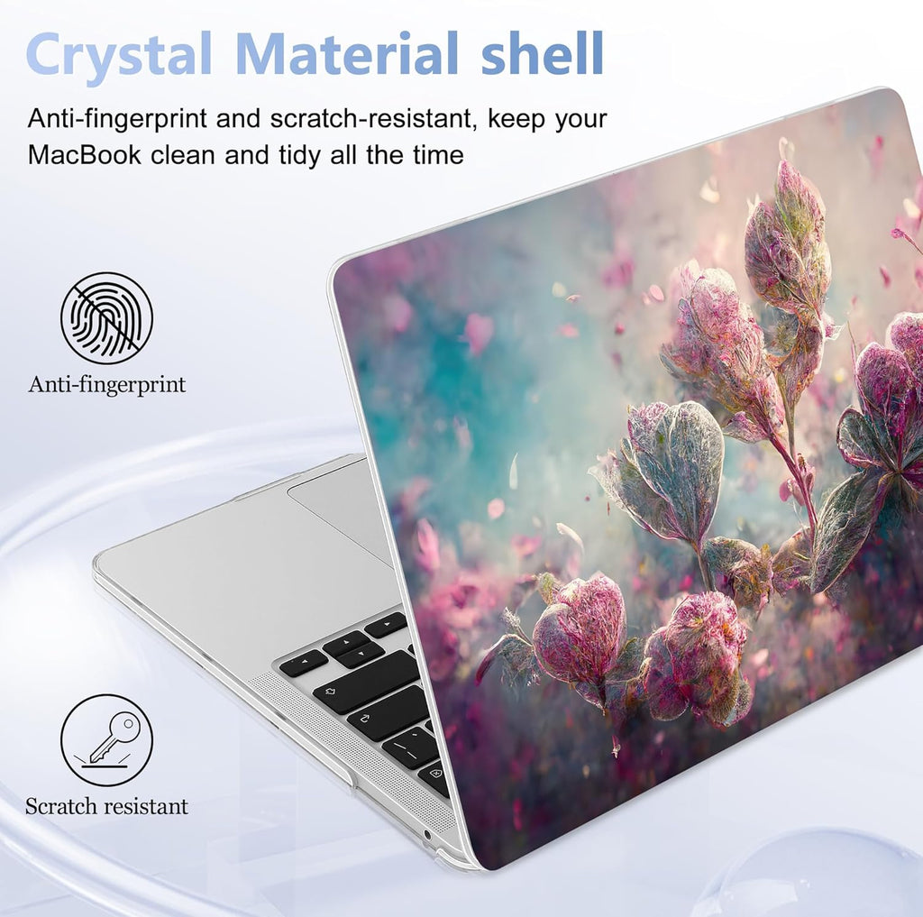 Case for MacBook Pro 13 inch with/Without Touch Bar (2016-2022, M2 A2338 M1 A2289 A2251 A2159 A1989 A1706 A1708), Hard Shell + Keyboard Cover + Dust Plug - Flowers