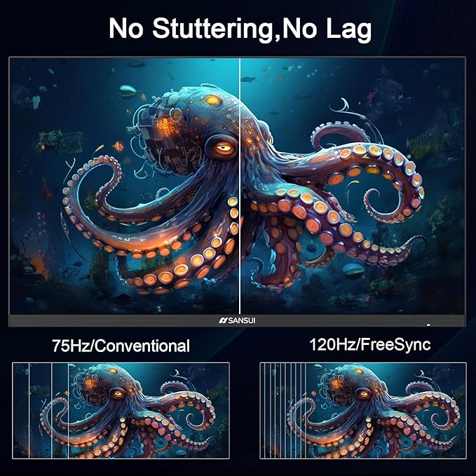 SANSUI 27 Inch Computer Monitor 120Hz, FHD 1080P Monitor, HDMI DP Ports FreeSync, HDR 110% sRGB, Tilt Adjustable Frameless VESA Compatible for Office and Home (ES-27F2, HDMI Cable Included)