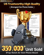 YRU Car Phone Holder [2025 Upgraded Metal Hook Clip], Phone Holders for Your Car [No Fear of Bumps] Air Vent Cellphone Mount Widely Compatible with iPhone16 15 14 13 12 Samsung Android, Grey