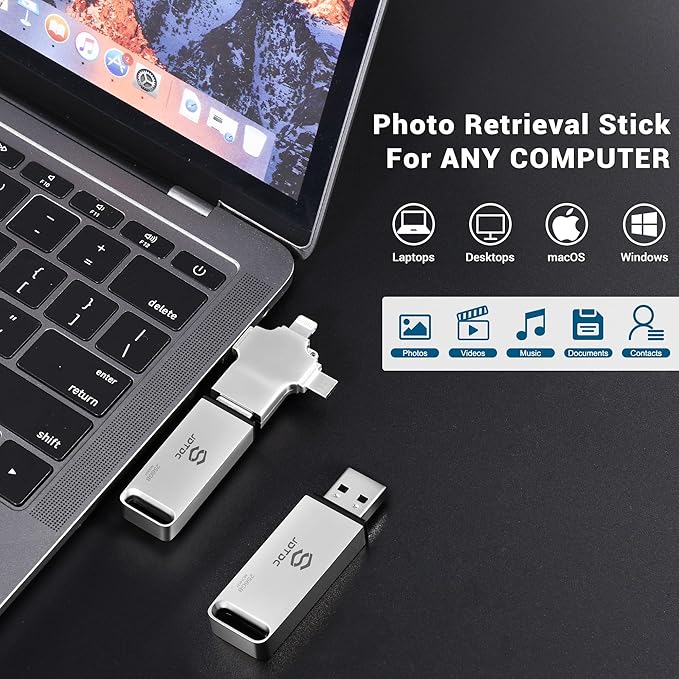 Photo-Stick 128GB Secure Auto Photo-Memory-Stick-USB-Flash-Drive for iPhone/iPad/Android/PC Photo & Video Backup Photo-Storage-Stick External-Storage-iPhone-Backup-Flash-Drive Photo-Finder-Thumb-Drive