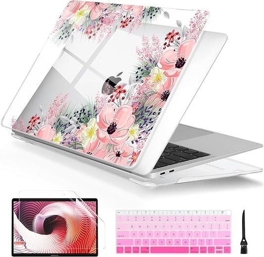 Laptop Case for MacBook Air 13 2020 2019 2018 with Touch ID & Retina Display Floral Series Hard Shell with Keyboard Cover Screen Protector for New Mac Air 13.3 inch A2337 A2179 A1932, Beautiful Floral