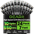 GEARit Cat 6 Ethernet Cable Pack - 24-Pack 7 ft Cat6 Ethernet Patch Cables | RJ45 Network Patch Cable, 10 Gbps Snagless Gold-Plated Connectors - Ethernet Cable Cat 6 for PC, TV, Router - Black