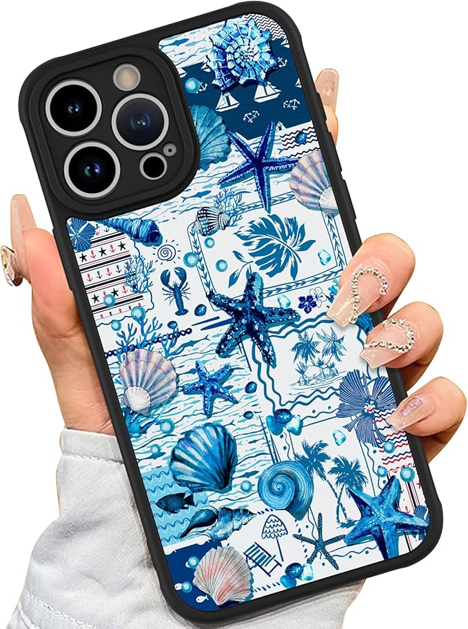 AIGOMARA Magnetic Case for iPhone 15 Pro Max [Compatible with MagSafe] Blue Shell Starfish Ocean Holiday Collage for Women Girls Men Soft TPU Bumper Hack PC Back Heavy Duty Protective Slim Cover