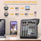 Audio Mixer, 4 Channel Sound Board Mixing Console with 99-Bit DSP, 7-Band Eq Output, Digital MP3 Computer Input, Professional DJ Mixer Board with 48V Phantom Power Stereofor Recording Live
