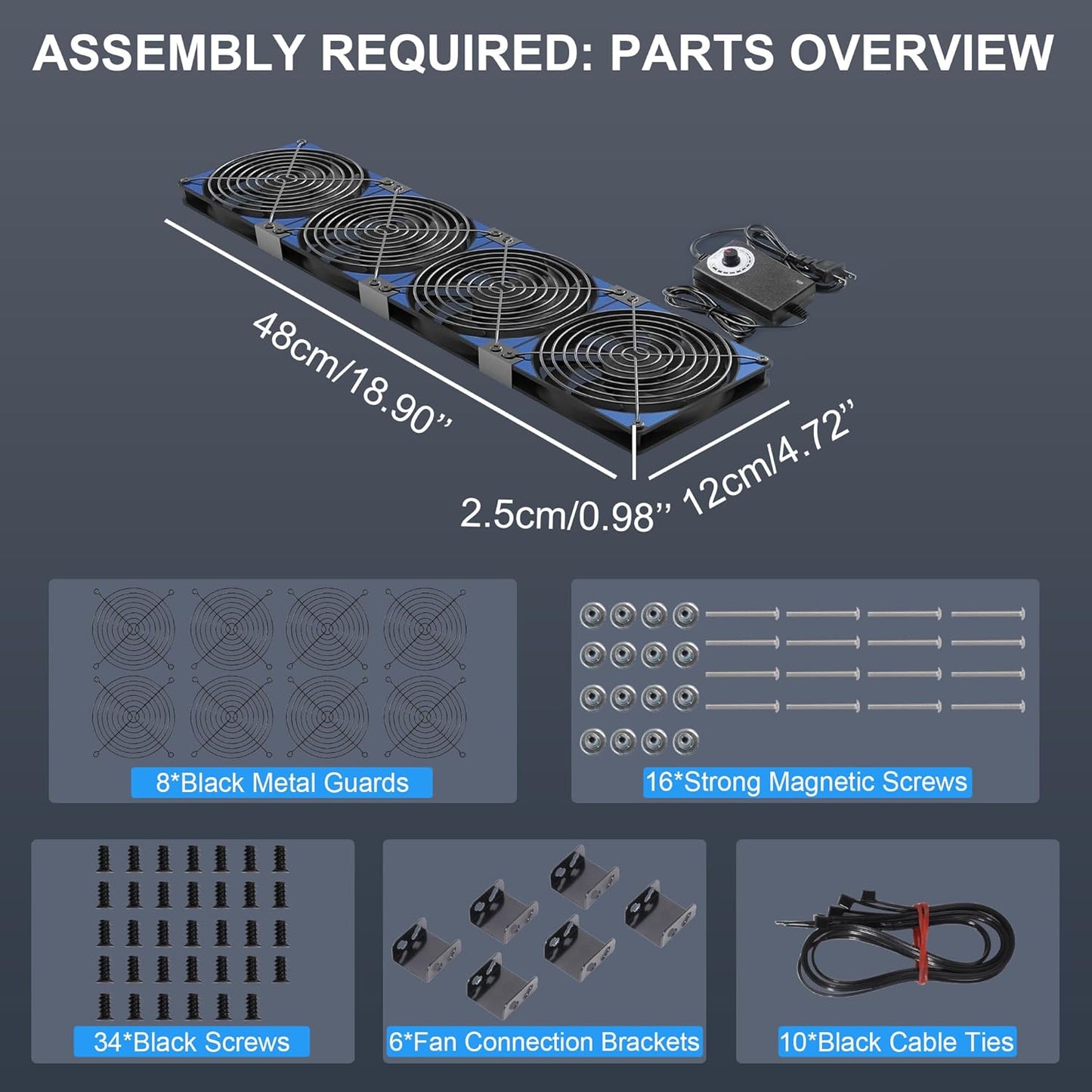 120mmx4 480mm Adjustable Computer PC Vent Fans 3-12V Speed Controller for Flexible Arrange Chicken Coop Rack Space Window Wall Cabinet Server Mining Rig Exhaust Cooling