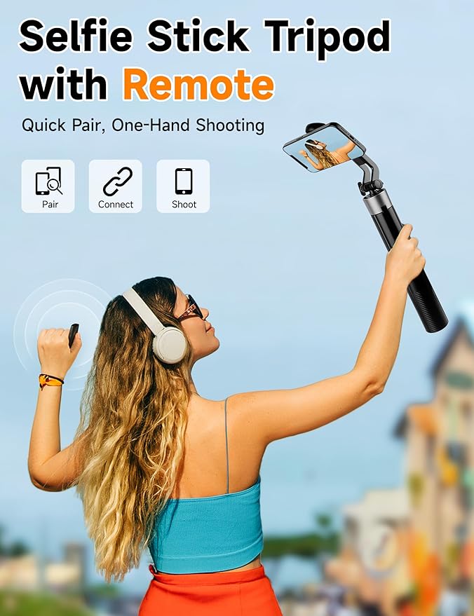 Magnetic Phone Tripod, 70" Selfie Stick Tripod for iPhone Magsafe with Rechargeable Remote & 2 in 1 Magnetic Holder, Portable Cellphone Stand for Recording Travel, Compatible with iPhone and Android