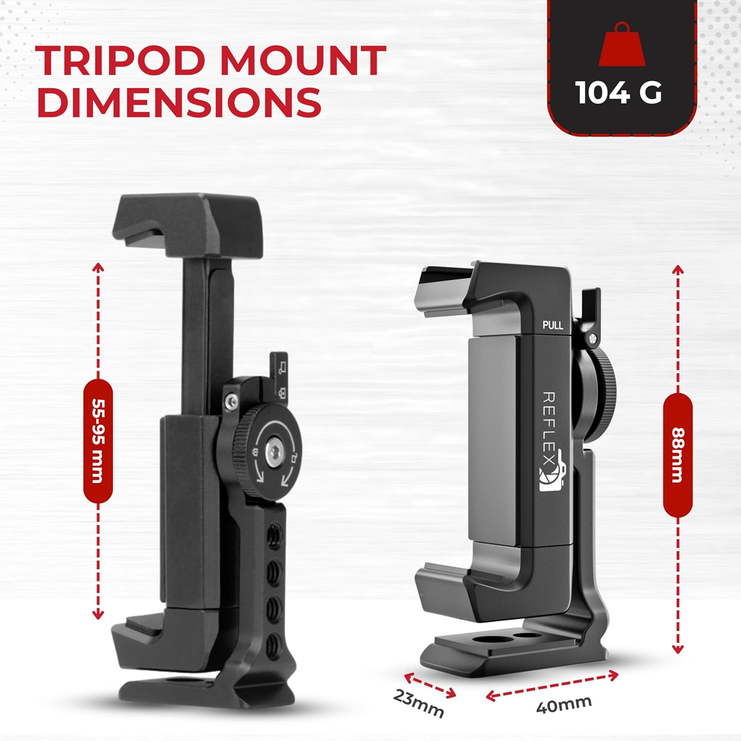 REFLEX CAMERA Metal Mobile Phone Tripod Mount, 360° Rotatable with Cold Shoe Mount, Universal Smartphone Attachment Clamp, 1/4" & 3/8" Mounting Screw Holes, Arca Swiss compatible Base Plate for iPhone