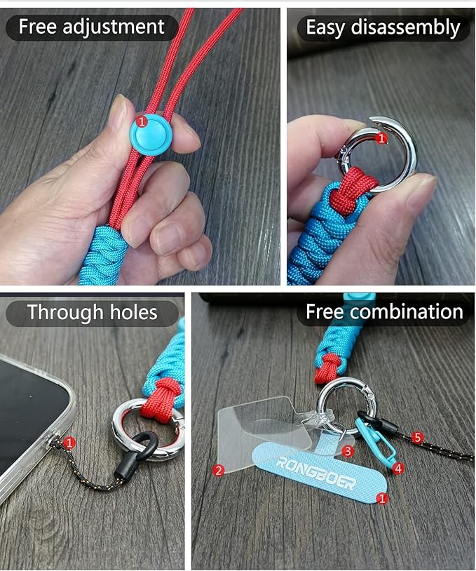 Cell Phone Lanyard Wrist Strap, Women's Phone Bracelet, Camera Wrist Lanyard, Short Wrist Lanyard for Keys, Keychain Lanyard, Lanyards for Keys (Blue Red)