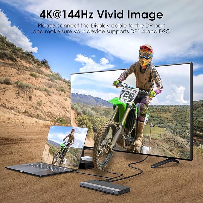 Laptop Docking Station, Docking Station 3 Monitors with 2* DP+HDMI, 130W PD Charger, USB-C/A 10Gb, 3* USB-A 5Gb, Audio, Gigabit Ethernet, TF/SD for Lenovo HP Dell, Windows System Computer