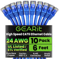 GEARit Cat 6 Ethernet Cable Pack - 10-Pack 6 ft Cat6 Ethernet Patch Cables | RJ45 Network Patch Cable, 10 Gbps Snagless Gold-Plated Connectors - Ethernet Cable Cat 6 for PC, TV, Router - Blue