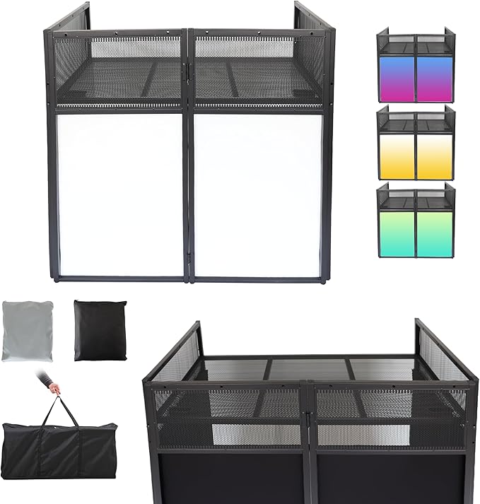 Portable DJ Booth DJ Facade DJ Table Station Two-position Height Adjustable Tabletop DJ Table Stand DJ Event Booth w/Travel Bag Black&White Scrims For Gig, Party, Show