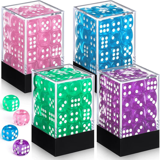 144 Pieces 12mm 6 Sided Mini Dice Set for School Classroom Table Games D6 Game Standard Dice with Portable Plastic Box for Teaching Math Learning(Translucent Color)