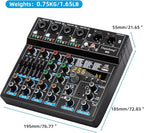 Depusheng M6 Portable Mini Mixer 6-Channel Audio Mixer DJ Console with Sound Card, Bluetooth Function, USB, 48V Phantom Power for PC Recording Webcast Party with 256 DSP