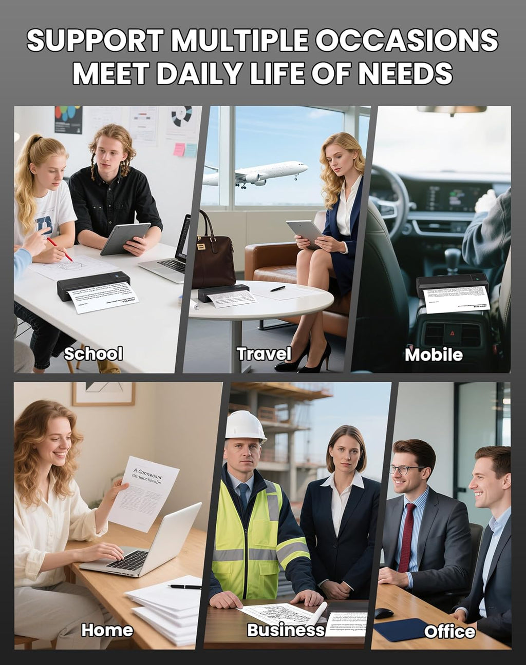 vretti P83 Portable Printers Wireless for Travel, A4 Portable Thermal Printer, Mobile Inkless Printer Compatible with Phone & Laptop, Supports 8.5 x 11 US Letter for Car School Office Home Use, Black