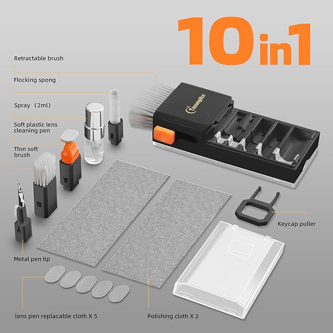 Keyboard Cleaning Kit Keyboard Cleaner, All in One Computer Screen and Laptop Cleaner, Compact Portable Electronic Laptop Cleaning Kit with Soft Brush and Spray for MacBook iPad iPhone Earbud, Black